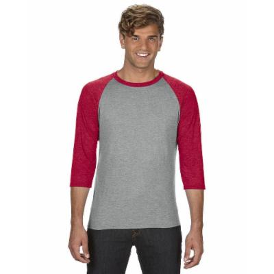 Anvil 6755 Adult Triblend 3/4-Sleeve Raglan T-Shirt in Heather Gray/Heather Red Size Large