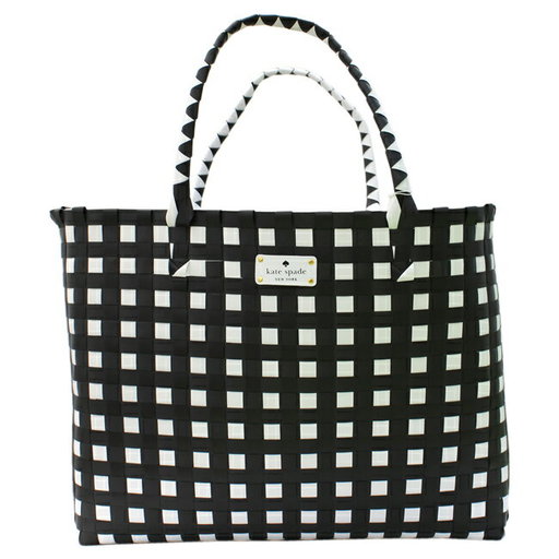 W-BG-1253 Braided Tote Hand Bag for Women, Black-White