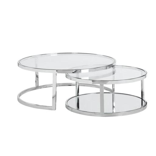 5509 Clear Glass and Polished Stainless Steel Nesting Occasional Table Set Set of 2