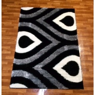 Machine-made Gloria Shaggy 1021 Black Polypropylene Area Rug (3' X 8')