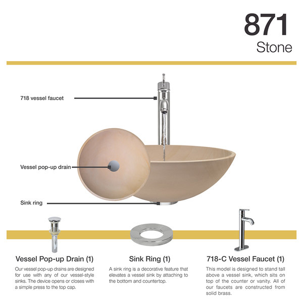 MR Direct 871 Sandstone Vessel Sink Ensemble with Antique Bronze Finish 721 Faucet, Pop-up Drain, and Sink Ring