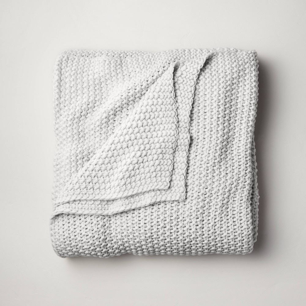 Full/Queen Chunky Knit Bed Blanket Light Gray - Casaluna
