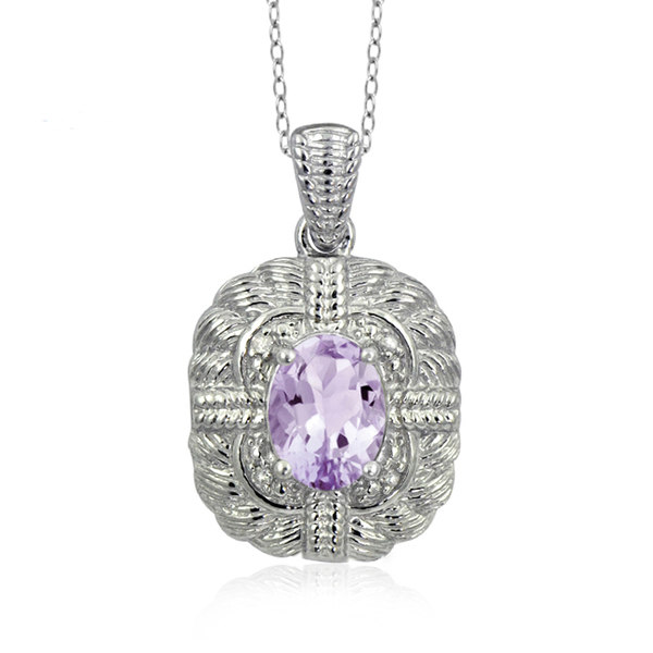 Jewelonfire 1.05 CT Pink AME & Accent White Dia Pend in SS 24635 1 Ct Pink I2-I3 Amethyst Pink Amethyst