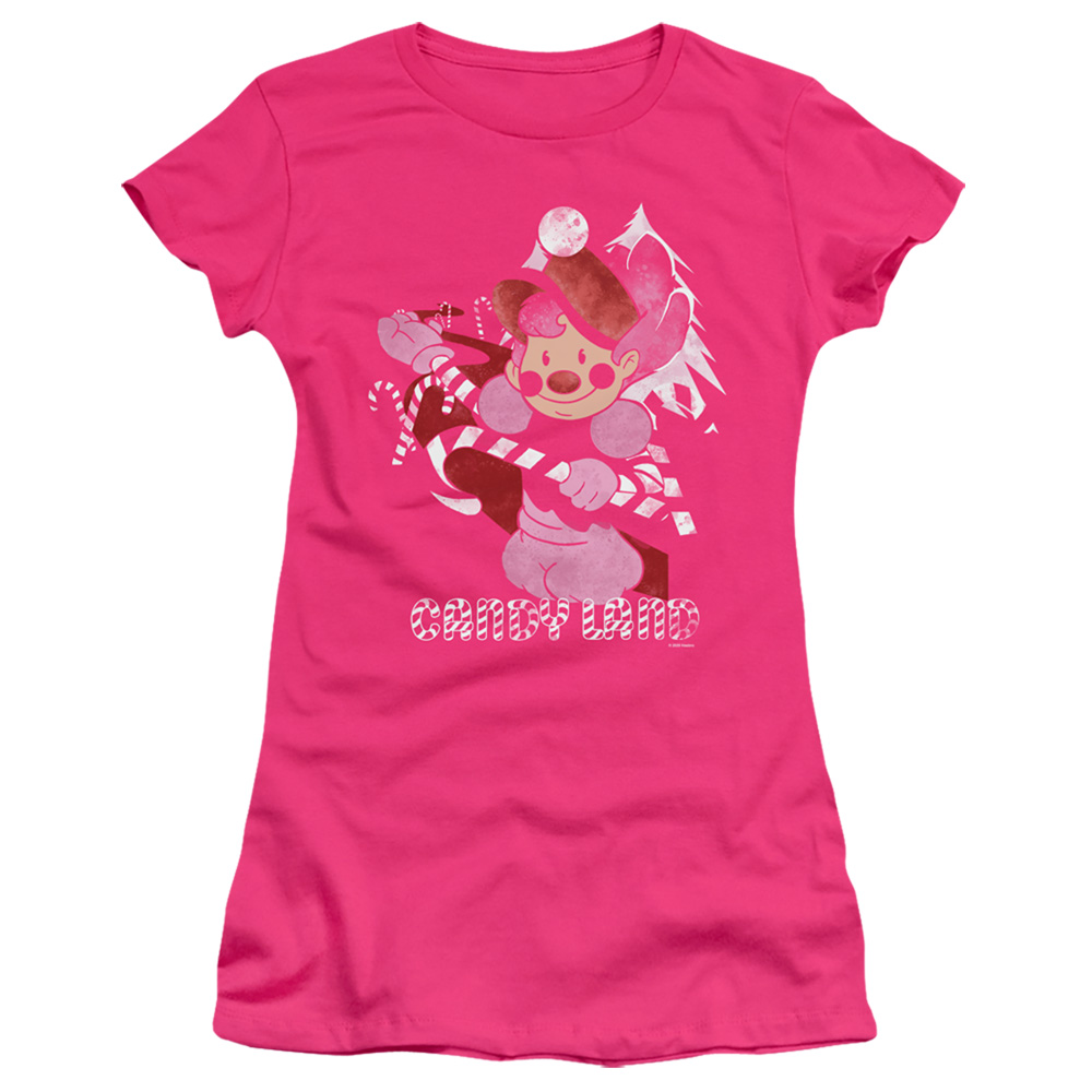 Trevco  HBRO413-JS-5 Candy Land & Mr Mint-Short Sleeve Junior Sheer T-Shirt, Hot Pink - 2X