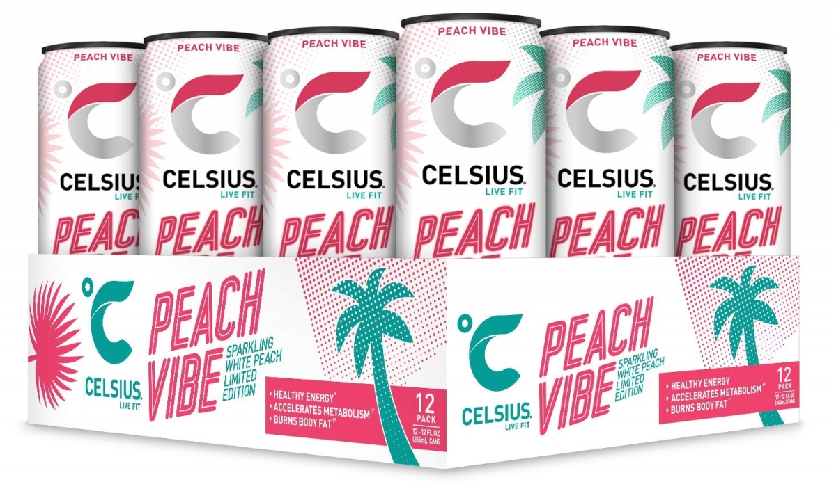 Celsius Energy Drink Sparkling Peach Vibe 12 Fl Oz Each / Pack of 12