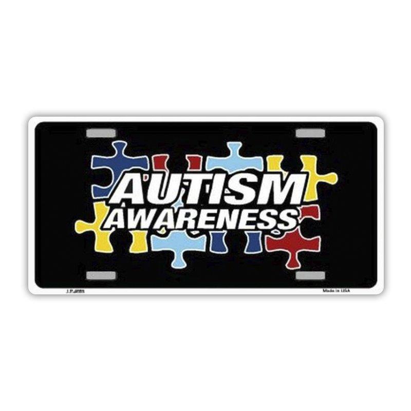 2518 Autism Awareness Puzzle Pieces Metal Vanity License Plate Tag Cover - 12 X 6 in.
