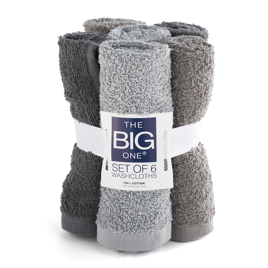 The Big One Solid 6-pack Washcloths, Grey, 6 Pc Set