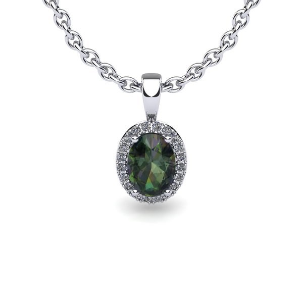 1 Carat Oval Shape Mystic Topaz & Halo Diamond Necklace in 14K White Gold W/ 18 Inch Chain, I/J by SuperJeweler