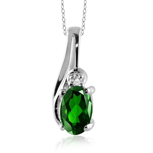 Jewelonfire 0.23 CTW Chrome & Accent White Dia Pend in SS 23518 I2-I3 Green 1/4 Ct Chrome Diopside Chrome Diopside