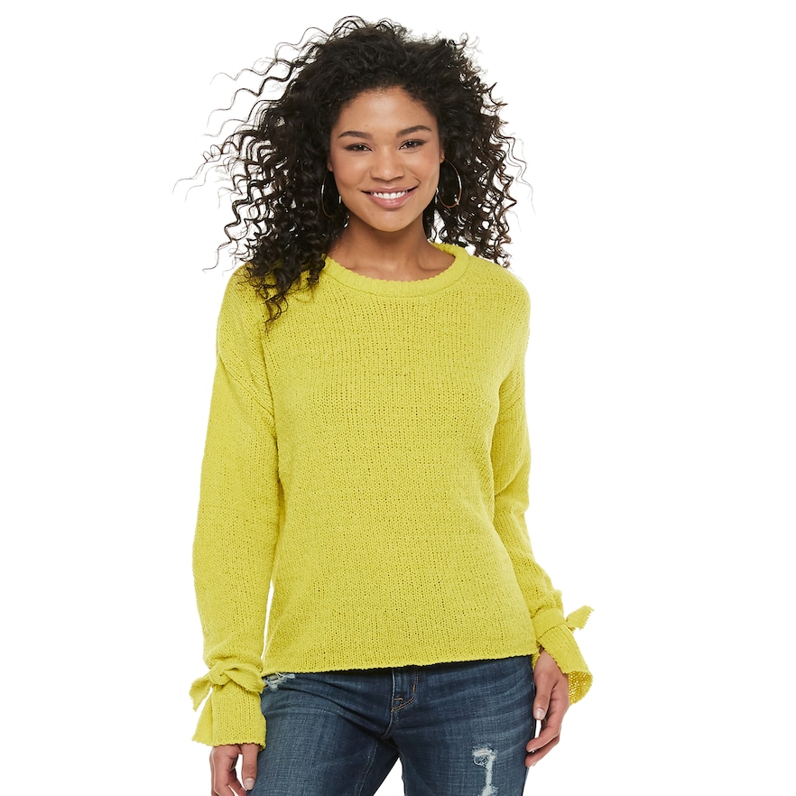Juniors' Hint of Mint Tie Sleeve Pullover Sweater, Women's, Size: XXL, Brt Green