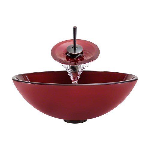 641 Hand Painted Glass Vessel Sink, Oil Rubbed Bronze Vessel Faucet, Sink Ring, and Vessel Pop-up Drain
