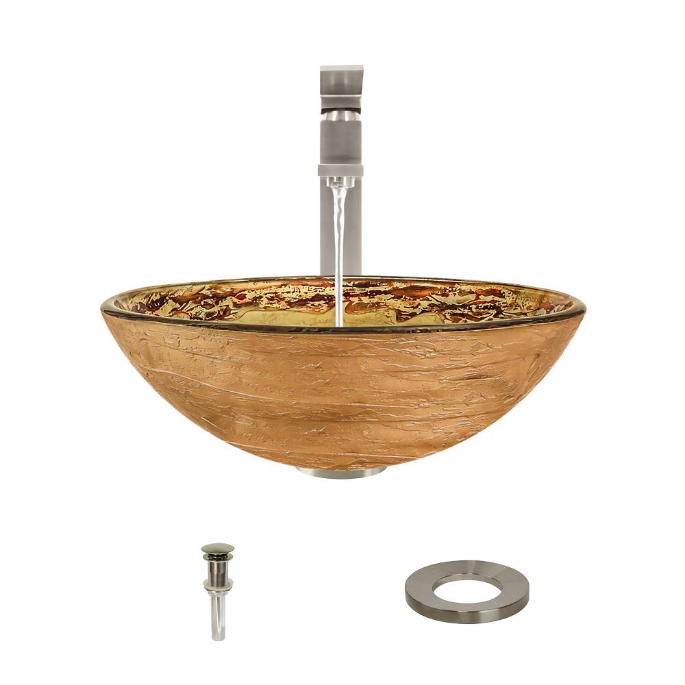 631 Foil Glass Sink, Brushed Nickel Faucet, Sink Ring, Pop-up Drain