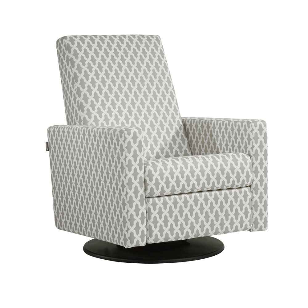 Dutailier Minho Grey Print Upholstered Glider Recliner with Built-in Footrest