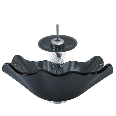 Polarissinks Polaris Sinks P216 Chrome Bathroom Ensemble Bundle 4 Items Vessel Sink Waterfall Faucet PoP-up Drain and Sink Ring - All