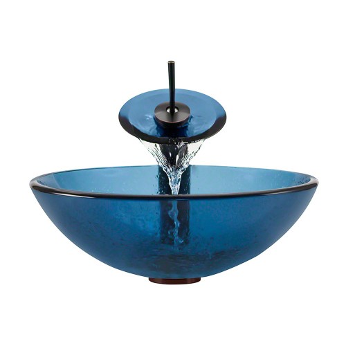 MR Direct 601 Aqua Vessel Sink Ensemble with an Oil-rubbed Bronze Finish Waterfall Faucet  Pop-up Drain  and Sink Ring.