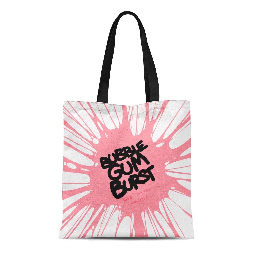 SIDONKU Canvas Tote Bag Pink Slime Bubble Gum Burst Bubblegum Sticky Candy Blowing Reusable Shoulder Grocery Shopping Bags Handbag