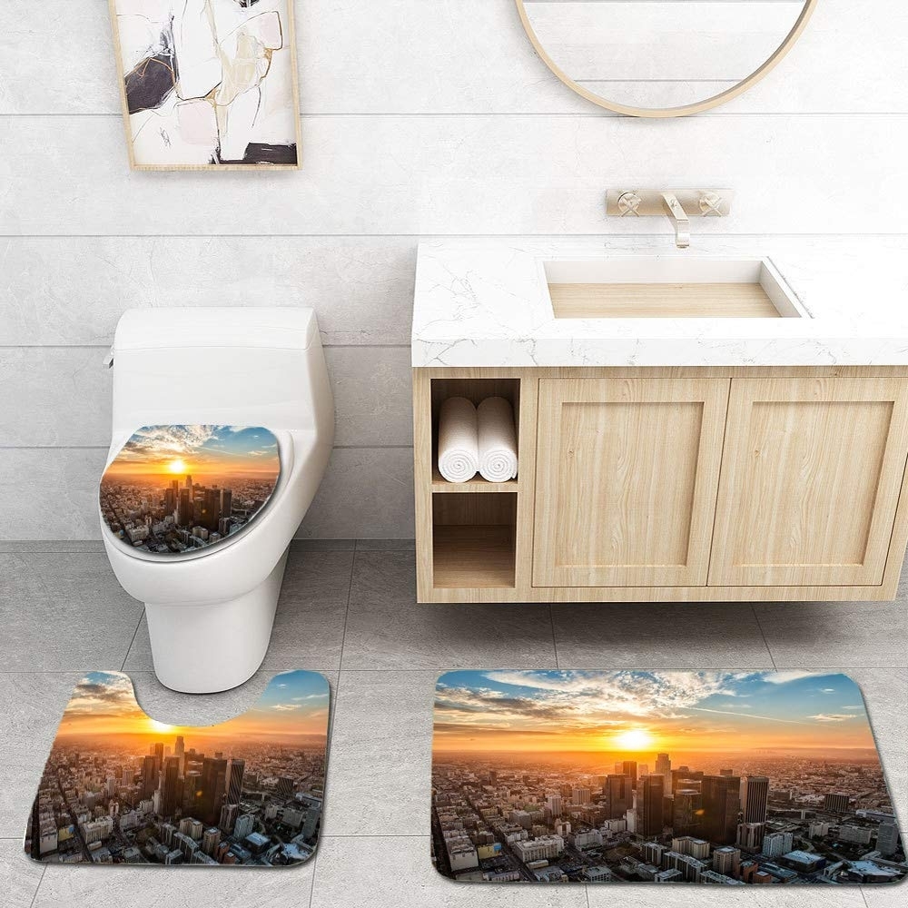 GOHAO Golden Hour 3 Piece Bathroom Rugs Set Bath Rug Contour Mat and Toilet Lid Cover
