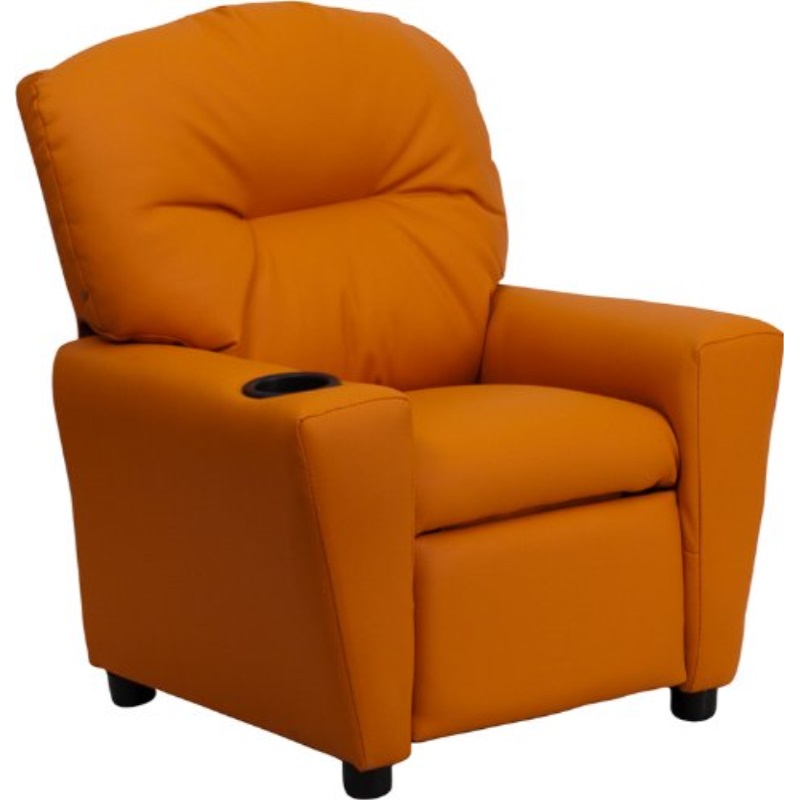 Offex of-BT-7950-KID-ORANGE-GG Contemporary Vinyl Kids Recliner with Cup Holder, Orange