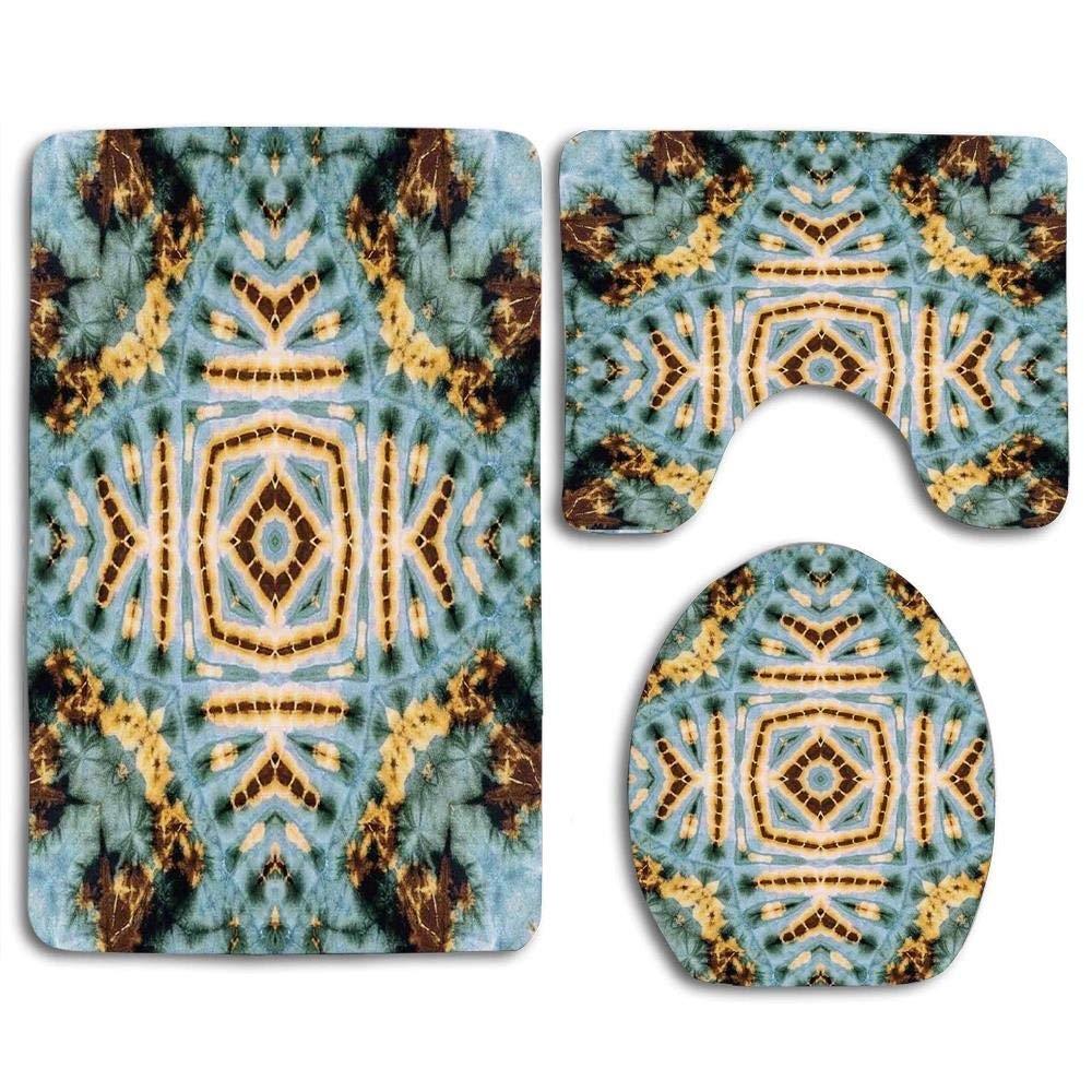 GOHAO Tie Dye Close Hippie Motif Maya Clan Figures Dirt Tones Counter Culture 3 Piece Bathroom Rugs Set Bath Rug Contour Mat and Toilet Lid Cover