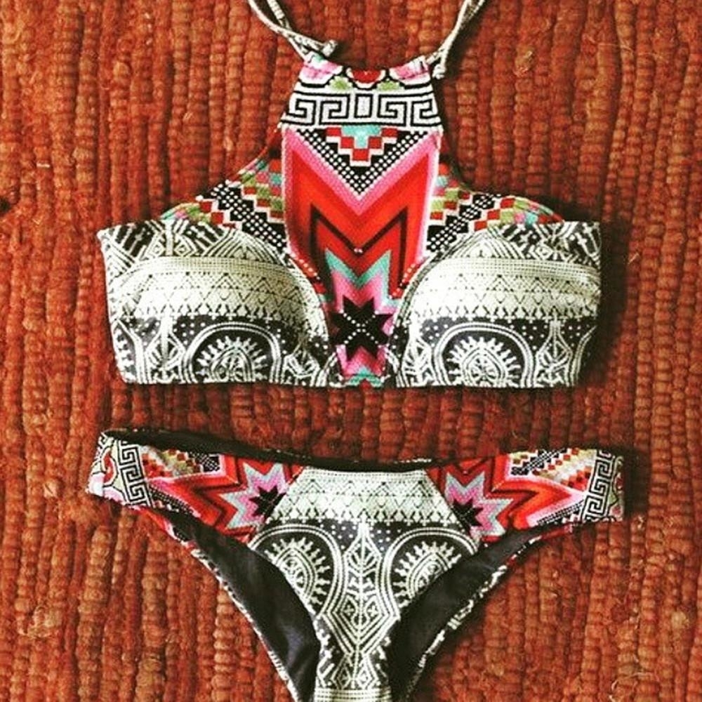 Printing Bikini Women Swimwear Swimsuit Bathing Suit 15069 - PINK, L