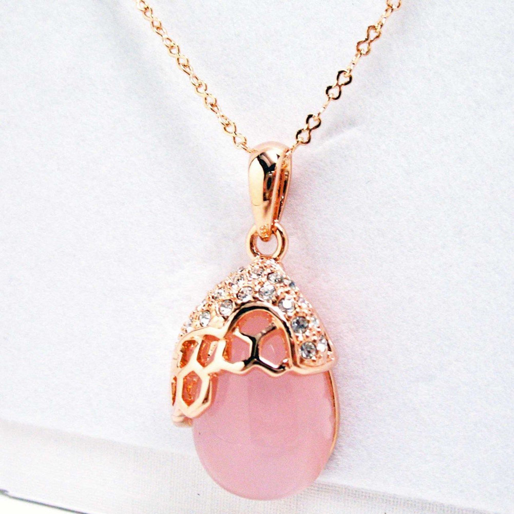 Honey Comb Rose Gold Tone Crystal Embedded Champagne Pink 15 Inch Pend
