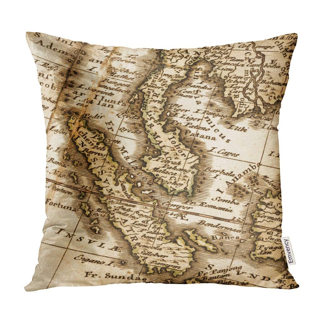 ECCOT Singapore Old Map of the Malay Peninsula 1744 18Th Pillow Case Pillow Cover 16x16 Inch