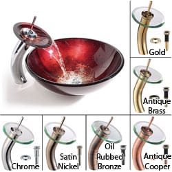 Kraus Glass Vessel Sink, Bathroom Faucet, Pop up Drain, Mounting Ring (Gold)