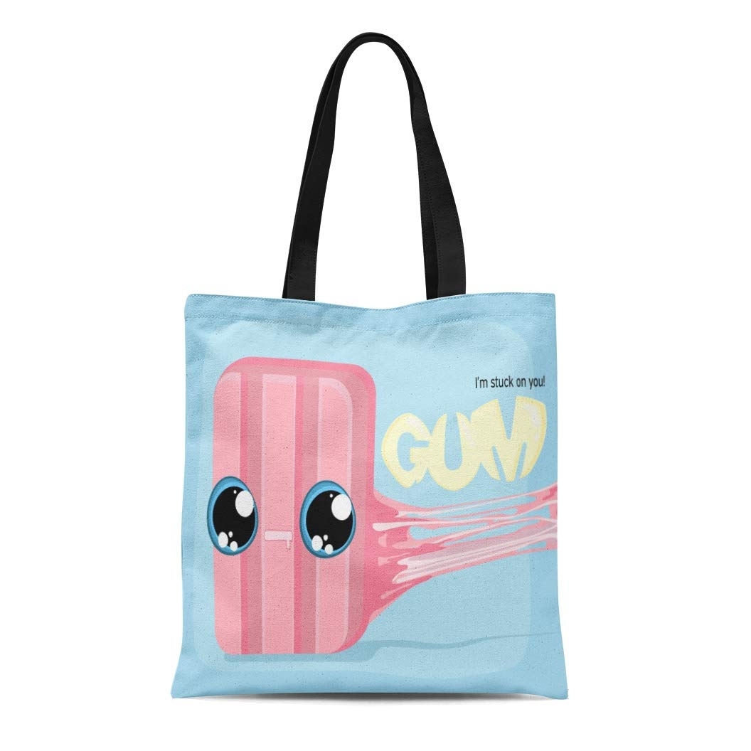 ASHLEIGH Canvas Tote Bag Brown Chewing Cute Cartoon Kawaii Emotional Bubble Gum Pink Durable Reusable Shopping Shoulder Grocery Bag