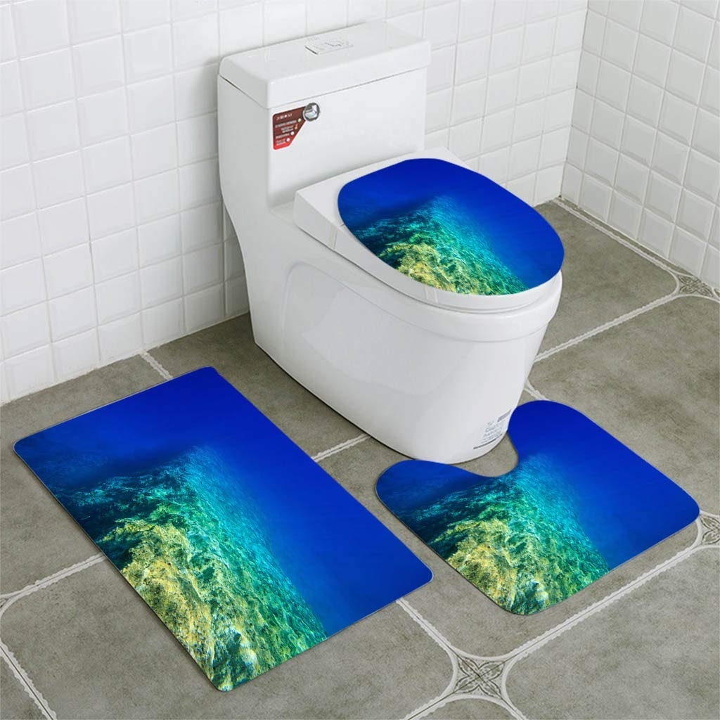 CHAPLLE Path Down Water 3 Piece Bathroom Rugs Set Bath Rug Contour Mat and Toilet Lid Cover