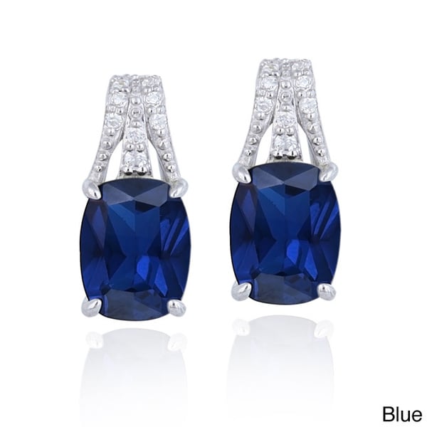 Icz Stonez Sterling Silver Cushion-cut Created Gemstone and CZ Earrings
