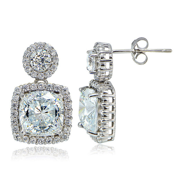 Icz Stonez Platinum Plated 5ct TGW 100 Facet Cubic Zirconia Dangle Earrings
