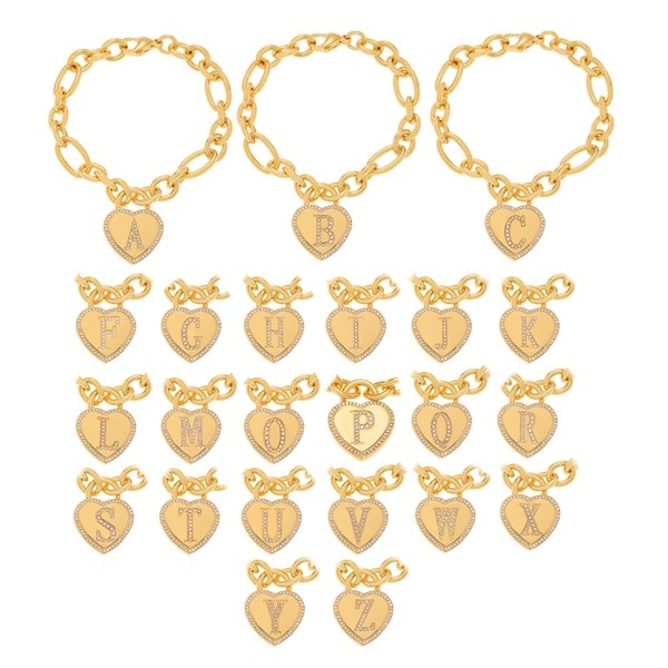 Journee Collection Goldtone Stainless Steel Cubic Zirconia Heart Charm Link Bracelet (V)