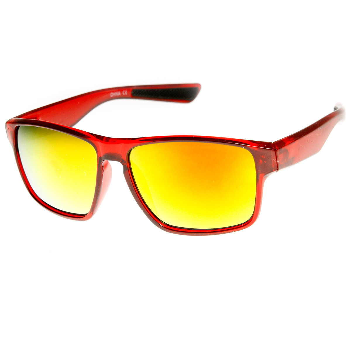 Action Sports Large Wide Temple Color Mirror Lens Sunglasses - 9332
