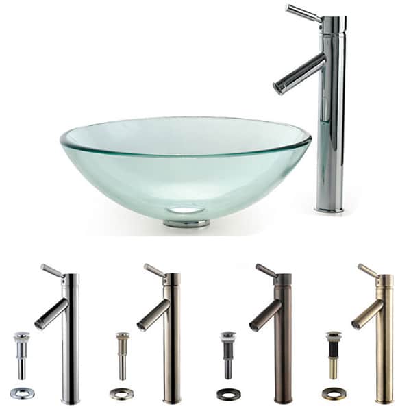 Kraus Glass Vessel Sink, Bathroom Faucet, Pop up Drain, Mounting Ring (Antique Brass)