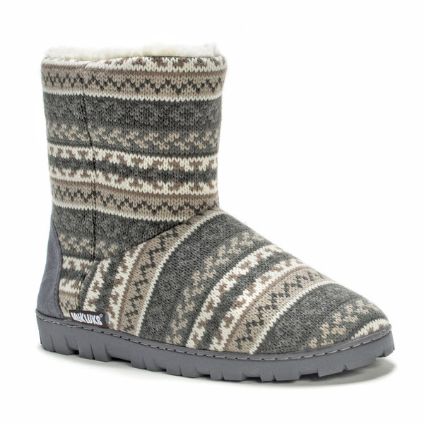MUK LUKS Women's Short Lug Boot Promo-Neutral Slipper, Grey, Size 5.0