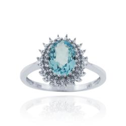 Glitzy Rocks Silver 1 1/2ct TGW Blue Topaz and Diamond Accent Oval Cocktail Ring