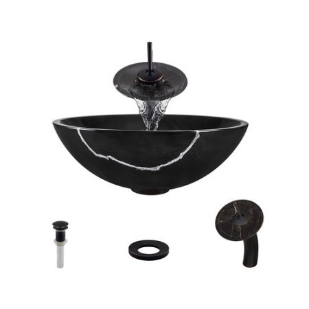 851 Marble Vessel Sink with Faucet, Sink Ring, and Pop-up Drain in Antique Bronze