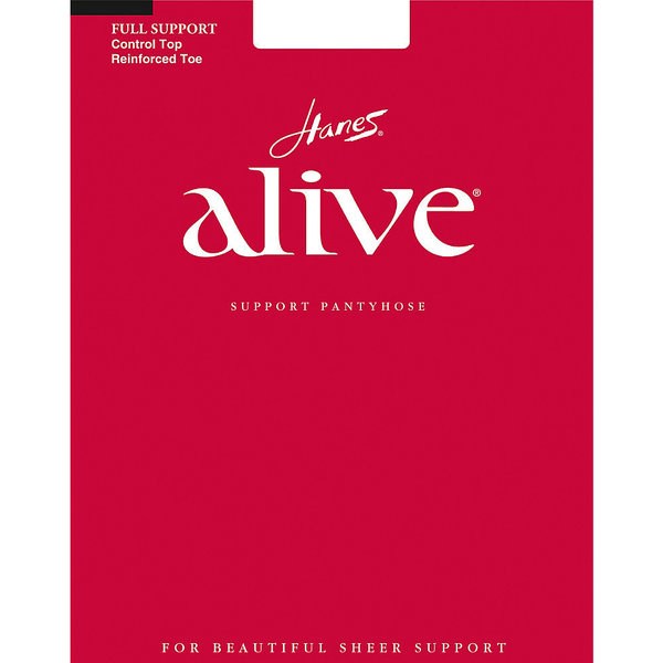 Alive Women's Barely Black Full Support Control Top Reinforced Toe Pantyhose