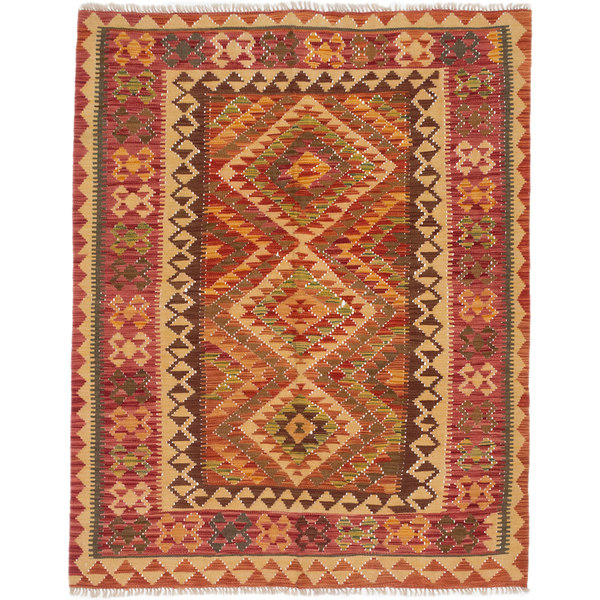 Ecarpetgallery Flatweave Hereke Red Wool Kilim Rug - 4'11 X 6'0