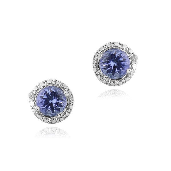 Glitzy Rocks Glitzy Rocks Silver Tanzanite and Diamond Accent Stud Earrings