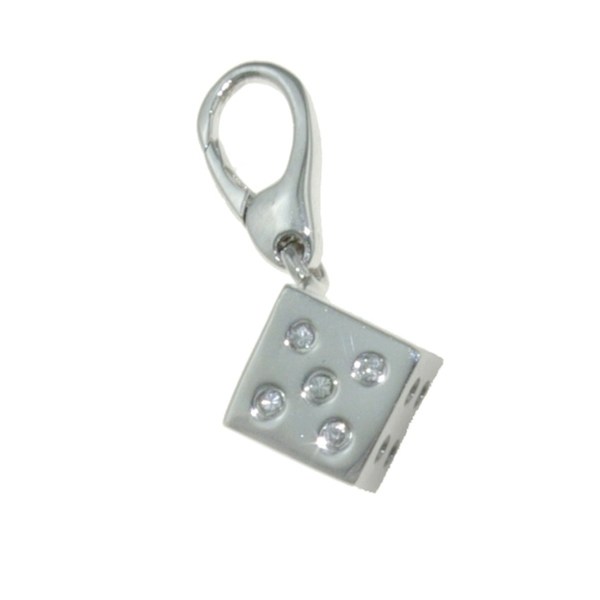 Isla Simone Fine 925 Sterling Silver Single Dice with CZ Charm Jewelry