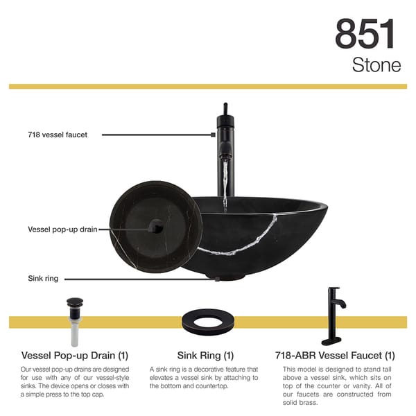 851 Marble Vessel Sink with Faucet, Sink Ring, and Pop-up Drain in Antique Bronze