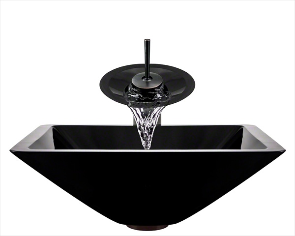 603 Black Dark Colored Glass Vessel Sink, with Oil-Rubbed Bronze Vessel Faucet, Sink Ring, and Vessel Pop-up Drain