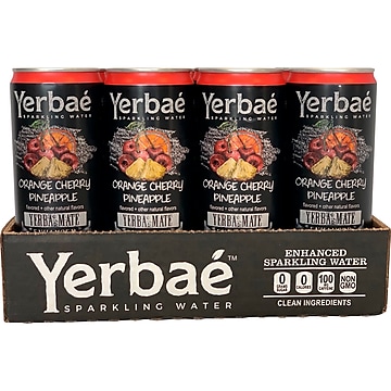 Yerbae Sparkling Water – Orange Cherry Pineapple Flavored Seltzer with Caffeine  Antioxidants  Yerba Mate Natural Energy Drink – 12 Pack of 12oz C