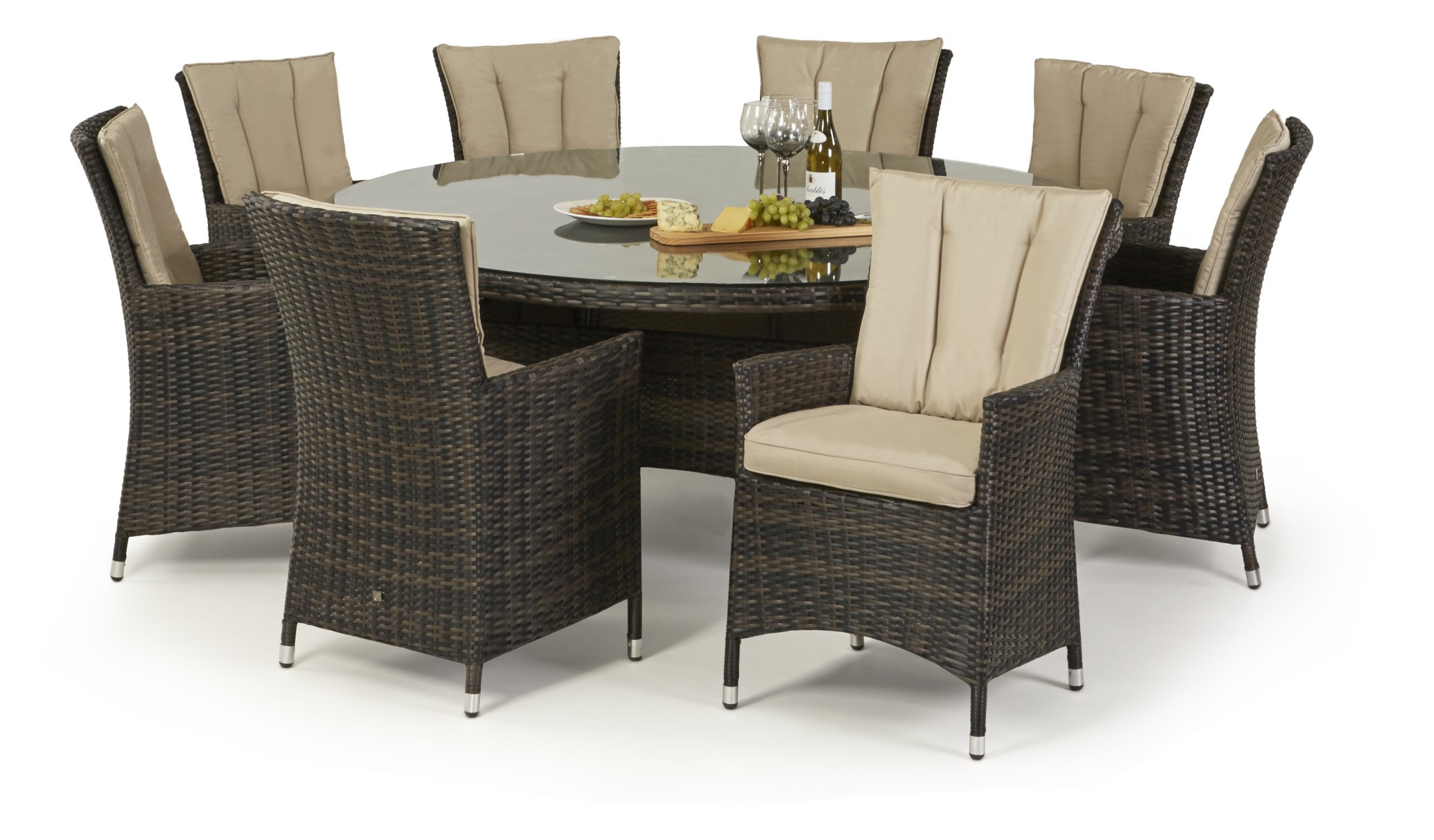 Maze Baby LA 8 Seat Round Rattan Dining Set - Brown