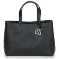 Armani Exchange, Tote Bags, Female, Black, Size: ONE SIZE Black Leather Tote Bag with Logo