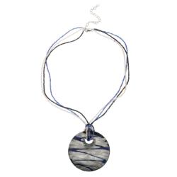 Glitzy Rocks Silver Blue, White and Grey Glass Disc Necklace