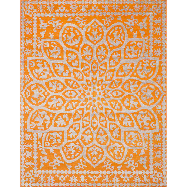 ECarpetGallery Hand-Knotted La Seda Orange  Wool,  Art Silk Rug (7'5 X 9'8)