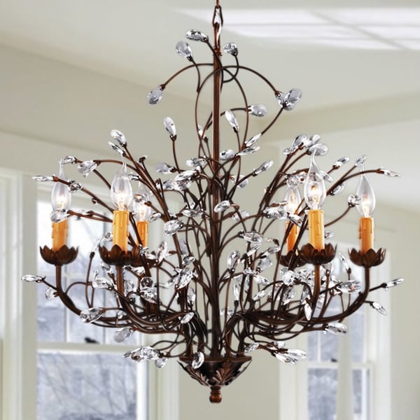 Antique Bronze 6-light Crystal and Iron Chandelier