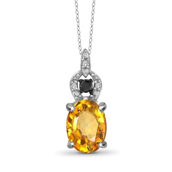 Jewelonfire 1.10 CT Citrine & 1/20 CT Blk & Wht Dia Pend in SS 21761 1 Ct I2-I3 Yellow Citrine Citrine Sterling-silver